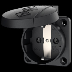 Surface-mounted german schuko-style socket outlet, black, 16 A/230 V, Germany, IP54, 11032