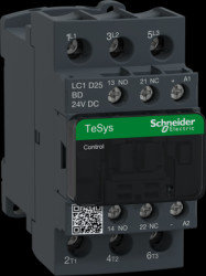 Power contactor, 3 pole, 25 A, 690 V, 3 Form A (N/O), coil 24 VDC, screw connection, LC1D25BD