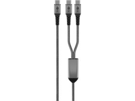 Kabel tekstylny USB-C, 60 W, Power Delivery, 1,5 m, czarny szary...