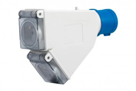 Adapter kempingowy wtyk 16A 3p przemysłowy, gniazdo tablicowe 2x230V IP44