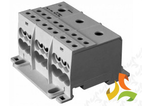 Blok rozdzielczy 3-biegunowy 175A we: (3x1)x16-70 mm2 wy: (3x6)x2 5-16 mm2 TH35 szary AUX38073 82120002 SIMET