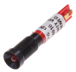 Lampka kontrolna do montażu panelowego 12V dc, czerwona 6mm LED Czarny Końcówka lutownicza RS PRO