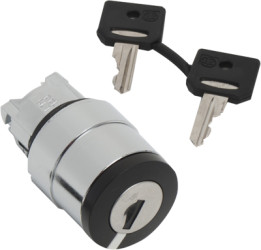 Key switch, unlit, latching, waistband round, 2 x 90°, trigger position 0 + 1, mounting Ø 22 mm, ZB4BG212