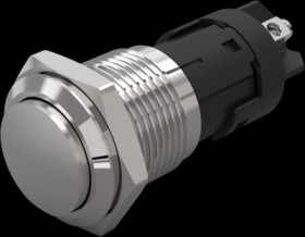 Vandal-proof pushbutton, silver, unlit , mounting Ø 16 mm, IP65/IP67, 82-4162.1000