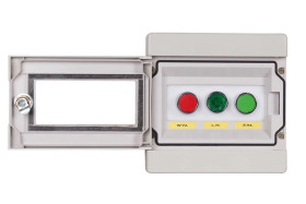 Szafka z kasetą sterującą, 2 przyciski + lampka sygnalizacyjna IP44 biała ALFA 2Z/2P+L 5-410