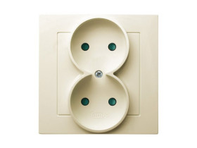 AS Gniazdo podwójne bez uziemienia z ramką z przesłonami ecru GP-2GP/27 OSPEL