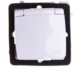 KARO Gniazdo bryzgoszczelne z/u Schuko IP44 z przesłonami klapka biała GPH-1SSP/m/00/w