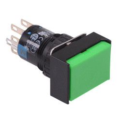 AB6H-A2GC Green 16mm Latching Rectangle Push Button Switch IP65 DPDT