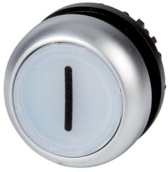 Pushbutton, illuminable, groping, waistband round, white, front ring silver gray, mounting Ø 22.5 mm, 216942