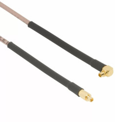Coaxial cable, MMCX plug (angled) to MMCX plug (straight), 50 Ω, RG-316, grommet black, 153 mm, 265103-01-06.00