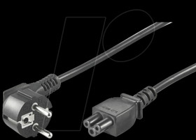 Mains power cable, cloverleaf, 3.0 m, black