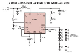2-String × 60mA, 2MHz Step-Up LED Driver with ±2% Current Matching