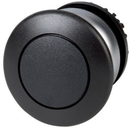 Mushroom pushbutton, unlit, groping, waistband round, black, front ring silver gray, mounting Ø 22.5 mm, 216712