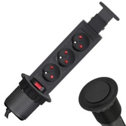 Rozgałęźnik meblowy na 3 gniazda 2P+Z 230V 16A okrągły wpuszczany w blat LIFT BOX 1,5m czarny