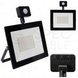 Naświetlacz LED SMD KASTEL 50W 4000lm 4000K IP65 czarny, z czujnikiem ruchu PIR NW BEMKO