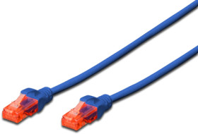 Patch cable, RJ45 plug, straight to RJ45 plug, straight, Cat 6, U/UTP, LSZH, 0.25 m, blue, DK-1617-0025/B