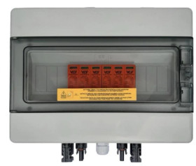 Rozdzielnica PV wyposażona HF 1x12 T2 2-string szara VCX MC4 1000VAC 1500VDC UV 280x220x100 RFOT-016