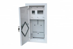 Rozdzielnia podtynkowa metalowa 1 X TL 1F na licznik elektroniczny + 6 zabezpieczeń zamek okienko RAL 9003A-RW6E