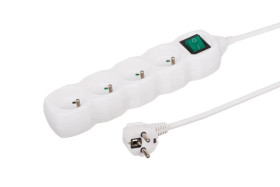 Przedłużacz 4-gniazdowy, 1,5m biały, z wyłącznikiem, 3x1,0mm OWY 35415
