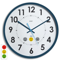 Zegar z czujnikiem CO2 Niebieski, Biały Biurkowy, ścienny Analogowy Nie Nie, ABS, Akumulator, Dim. 35 x 5 x 35cm Orium