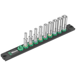 Wera 05005410001 Magnetic Socket Rail A Deep 1 Socket Set, 1/4&quot; Drive, 9 pc