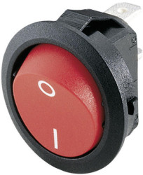 Rocker switch, red, 1 pole, On-Off, off switch, 12 (4) A/250 VAC, 8 (8) A/250 VAC, IP40, unlit, printed, 1881.1104