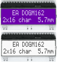 LCD text display, 2 x 16 character, STN, viewing area: 51 x 14.5 mm, EA DOGM162L-A