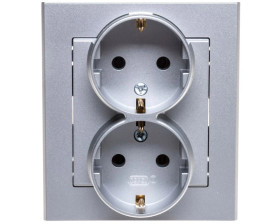 SONATA Gniazdo podwójne z/u Schuko srebro mat GP-2RS/38