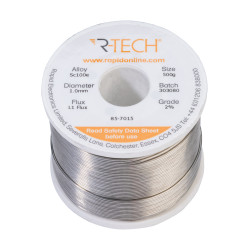 R-TECH 857015 SC100e Solder 2% L1 Flux &lt;0.5% Halide 1.0mm 500g Reel