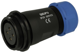 Gniazdo; SP2911/S4II-1N; 4 tory; proste; lutowany; 1,0mm2; 13-16mm; SP29; na przewód; 30mm; skręcane; nylon66; niebiesko-czarny;