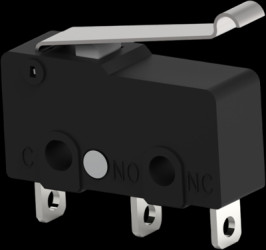 Miniature snap-action switche, solder connection, roller hinge lever, 0.49 N, 5 A/125 VAC, 3 A/250 VAC, 30 VDC, 2351453-1