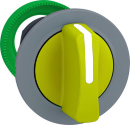 Toggle switch, 3 positions, unlit, latching, waistband round, yellow, front ring gray, 45°, mounting Ø 30.5 mm, ZB5FD805C0