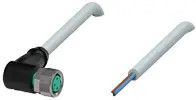 Sensor actuator cable, M8 cable socket, angled, A to open end, 3 pole, 2 m, PUR, gray, 3 A, 104022