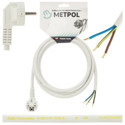 Przewód z wtyczką kątową zasilający do piekarników płyt indukcyjnych AGD H05VV-F 3G2,5 biały 2,5m