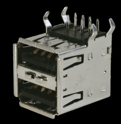 USB panel socket, A, angled, 2-port, PCB assembly