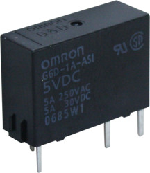 Relay, 1 Form A (N/O), 24 V (DC), 2.88 kΩ, 5 A, 30 V (DC), 250 V (AC), G6D-1A-ASI 24VDC