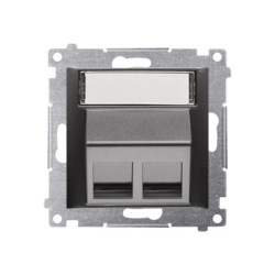 Simon 54 Pokrywa gniazd teleinf. na Keystone skośna podw. z polem opis. (moduł) mont. na łapki i wkręty czarny mat DKP2S.01/49