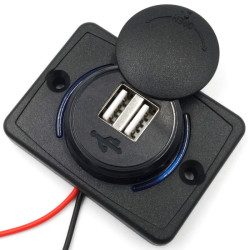 Ładowarka USB 12-24V /5V 1A 2.1A LED BLUE, montażowa z klapką,