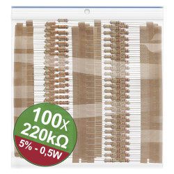 Zestaw rezystorów węglowych Quadrios 22P124 22P124 220 kΩ osiowy THD 0.5 W 5 % 1 zest.