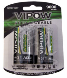 akumulatorki Vipow R20 D Ni-MH 9000mAh - 2 sztuki