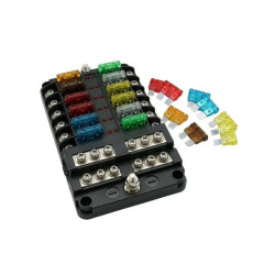 Skrzynka Bezpieczników 12-Polowa, Moduł z szyną, Komplet 24 Bezpieczniki Samochodowe