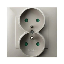 SZAFIR Gniazdo podwójne z uziemieniem z przesłonami torów prądowych, kompletne z ramką kaszmirowy beż GP-2ZZP/83