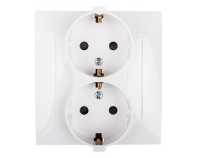 Simon 54 Gniazdo podwójne SCHUKO z/u 16A IP20 z przesłoną torów białe DGSz2Z/11