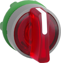 Toggle switch, 3 positions, illuminable, latching, waistband round, red, front ring gray, 45°, mounting Ø 22 mm, ZB5AK1343C0
