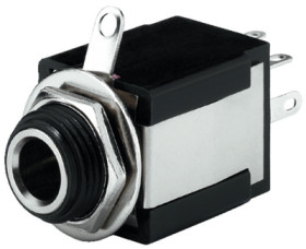 6.35 mm jack panel socket, 3 pole (stereo), solder connection, plastic/metal, 34.6760