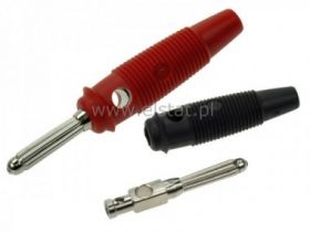 Wtyk banan lutowany, czarny+ czerwony; ( kpl )