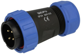 Wtyk; SP2910/P4II-1N; 4 tory; proste; lutowany; 4,0mm2; 13-16mm; SP29; na przewód; 30mm; skręcane; nylon66; niebiesko-czarny; IP