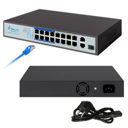 Switch PoE 16x 100Mb/s PoE/PoE+, 2x Gigabit RJ45 + 1x SFP, 150W Extralink VIRTUS V3