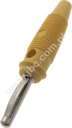 VQ 30 GE Wtyk izolowany 4mm spręż., przyłącze lutowane, z poprzecznym otworem 4mm, elastyczna odgiętka, żółty, Hirschmann, 93006