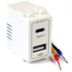 Gniazdo USB zasilacz ładowarka ścienna 230V AC-DC 2 porty USB-A USB-C 5V 2.1A